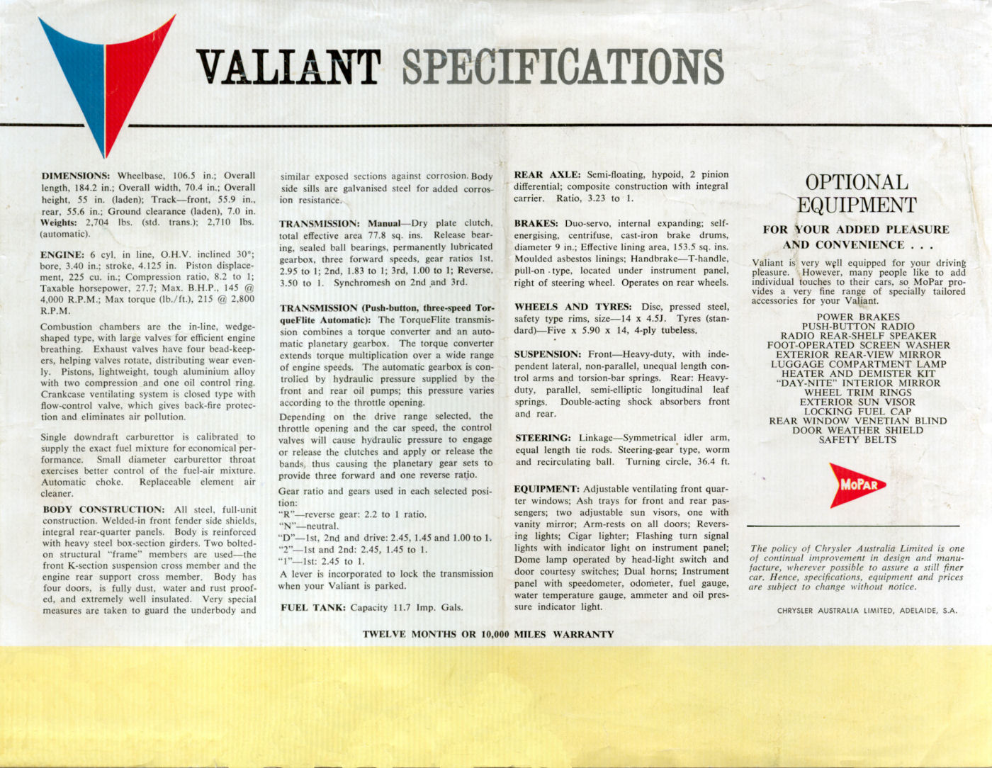 1962 Chrysler SV1 Valiant Brochure Page 2